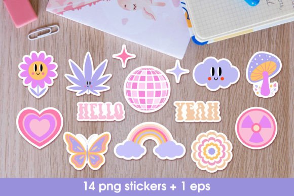 Download Retro Groovy Sticker Bundle in Y2k Style - Sticker Collection
