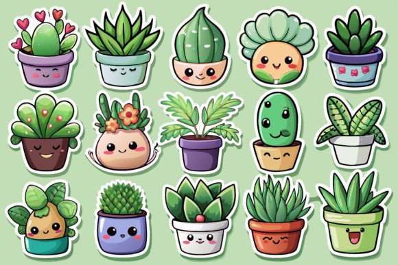 Download Kawaii Cute Potted Plant Sticker Set - Sticker Collection